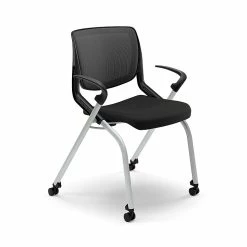 HON Motivate Nesting Stacking Chair, Black Ilira Stretch Back, Fixed Arms, Onyx Shell, Black Fabric (HONMN212ONCU10)