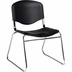 Global Offices To Go® Armless Stack Chair, Plastic, Black, Seat: 18"w X 18"D, Back: 18"W X 14"H, 2/Ct