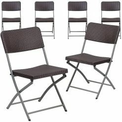 Flash Furniture Hercules Plastic Brown Rattan Plastic Folding Chair, Set Of 6 (6DADYCZ61)