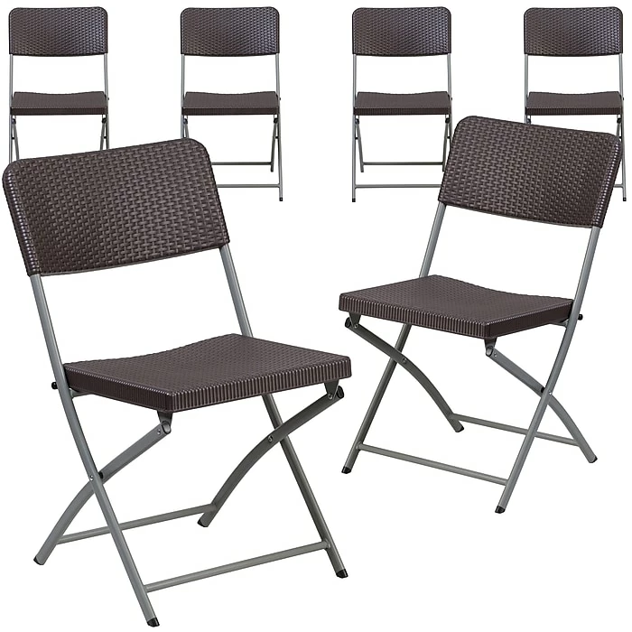Flash Furniture Hercules Plastic Brown Rattan Plastic Folding Chair, Set Of 6 (6DADYCZ61) 3 Flash Furniture Hercules Plastic Brown Rattan Plastic Folding Chair, Set Of 6 (6DADYCZ61)