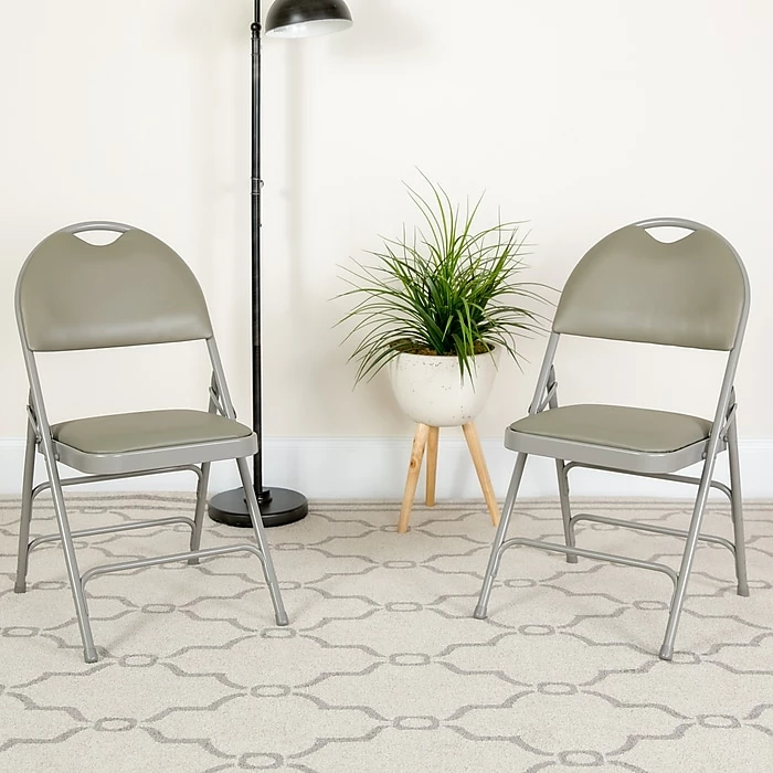 Flash Furniture HERCULES™ Triple Braced Vinyl Armless Folding Chair, Gray, 4/Pack (4HAMC705AV3GY) 3 Flash Furniture HERCULES™ Triple Braced Vinyl Armless Folding Chair, Gray, 4/Pack (4HAMC705AV3GY)