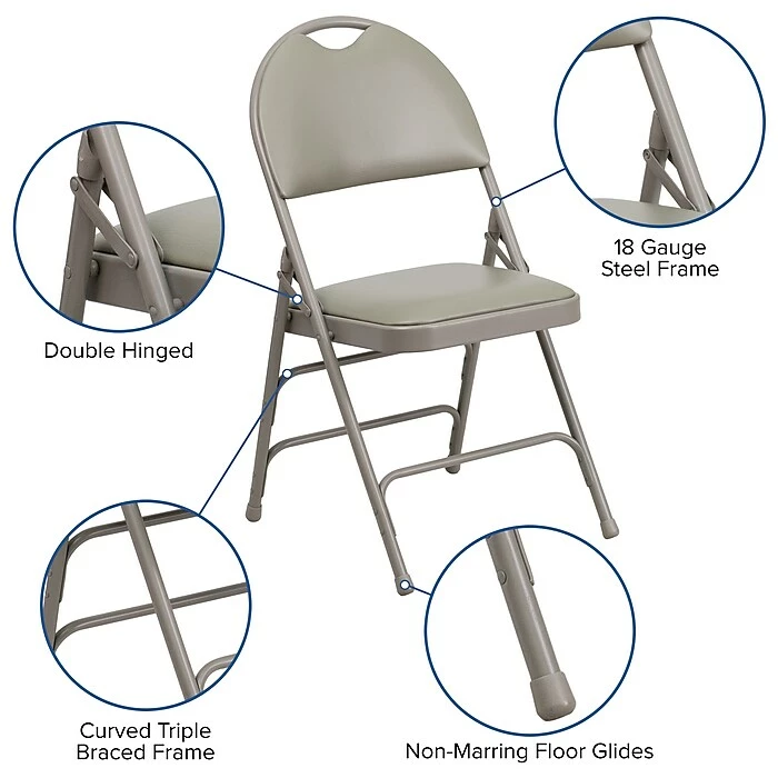 Flash Furniture HERCULES™ Triple Braced Vinyl Armless Folding Chair, Gray, 4/Pack (4HAMC705AV3GY) 6 Flash Furniture HERCULES™ Triple Braced Vinyl Armless Folding Chair, Gray, 4/Pack (4HAMC705AV3GY) - Image 4