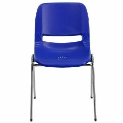 Flash Furniture Hercules Molded Plastic Shell Stackable Chair With Chrome Frame, Navy, 16/Pack