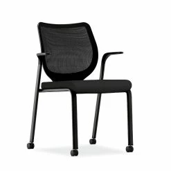 HON Nucleus Knit/ilira-Stretch Stacking Chair, Fixed Arms, Black (HONN606CU10)