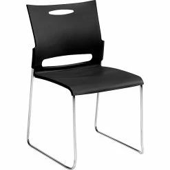 Offices To Go® Plastic Armless Stacking Chair, Black/Chrome, 4/Pk (TDOTG11310B)