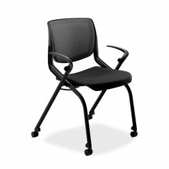 HON Motivate Ilira Stretch/Fabric Nesting Stacking Chair, Fixed Arms, Onyx Shell, Black