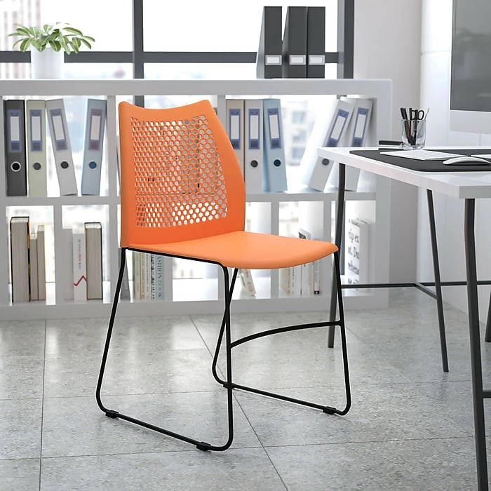 Flash Furniture Hercules Series Plastic Stack Chair, Orange (RUT498AORANGEGG) 4 Flash Furniture Hercules Series Plastic Stack Chair, Orange (RUT498AORANGEGG) - Image 2