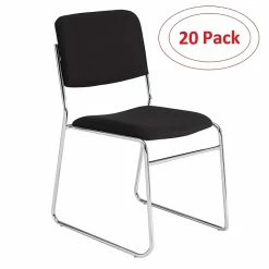 National Public Seating 8600 Series Fabric Padded Stack Chair, Ebony Black/Chrome, 20 Pack (8660/20)