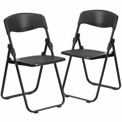 Flash Furniture HERCULES Series Plastic Folding Chair, Black, 2/Pack (2RUTIBLACK)
