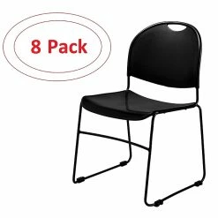 National Public Seating NPS Commercialine 850 Series Ultra Compact Stack Chair, Black, 8 Pack (850-CL/8)