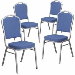 Flash Furniture Crown Back Stacking Banquet Chair With Blue Fabric And Thick Seat, Silver Frame, 4/PK (4-FD-C01-S-7-GG)