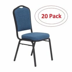 National Public Seating NPS 9300 Series Deluxe Fabric Upholstered Stack Chair, Natural Blue/Black Sandtex, 20 Pack (9374-BT/20)
