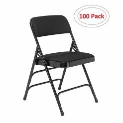 National Public Seating NPS 2300 Series Fabric Padded Triple Brace Double Hinge Premium Folding Chairs, Midnight Black/Black, 100 Pack (2310/100)
