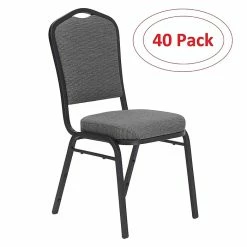 National Public Seating NPS 9300 Series Deluxe Fabric Upholstered Stack Chair, Natural Graystone/Black Sandtex, 40 Pack (9362-BT/40)