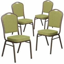 Flash Furniture Crown Back Stacking Banquet Chair With Green Fabric And Thick Seat, Gold Vein Frame, 4/PK (4-FD-C01-GV-8-GG)