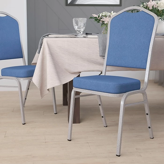 Flash Furniture HERCULES Series Crown Back Stacking Banquet Chair With Blue Fabric And 2.5'' Thick Seat, Silver Frame 4 Flash Furniture HERCULES Series Crown Back Stacking Banquet Chair With Blue Fabric And 2.5'' Thick Seat, Silver Frame - Image 2
