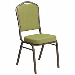 Flash Furniture HERCULES Series Crown Back Stacking Banquet Chair With Citron Fabric And 2.5'' Thick Seat, Gold Vein Frame