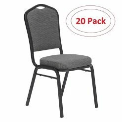 National Public Seating NPS 9300 Series Deluxe Fabric Upholstered Stack Chair, Natural Graystone/Black Sandtex, 20 Pack (9362-BT/20)
