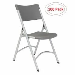 National Public Seating NPS 600 Series Heavy Duty Plastic Folding Chair, Charcoal Slate, 100 Pack (620/100)