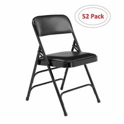 National Public Seating NPS 1300 Series Premium Vinyl Upholstered Triple Brace Double Hinge Folding Chair, Black, 52 Pack (1310/52)
