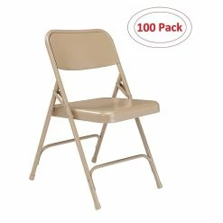 National Public Seating 200 Series Premium All-Steel Folding Chairs, Beige/Beige, 100 Pack (201/100)