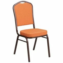 Flash Furniture HERCULES Series Crown Back Stacking Banquet Chair With Orange Fabric And 2.5'' Thick Seat, Copper Vein Frame