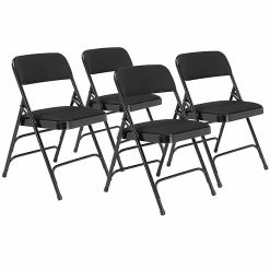 National Public Seating NPS 2300 Series Fabric Padded Triple Brace Double Hinge Premium Folding Chairs, Midnight Black/Black, 4 Pack (2310/4)