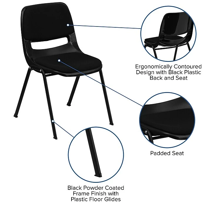 Flash Furniture HERCULES Plastic Shell Stack Chair, Black (RUTEO101PADGG) 7 Flash Furniture HERCULES Plastic Shell Stack Chair, Black (RUTEO101PADGG) - Image 5