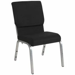 Flash Furniture HERCULES™ Fabric Stacking Church Chair, Black, Silver Vein Frame (XUCH60096BKSV)