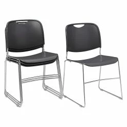 National Public Seating NPS 8500 Series Hi-Tech Ultra-Compact Plastic Seat/Back Stack Chair, Gunmetal/Chrome, 4 Pack (8502/4)